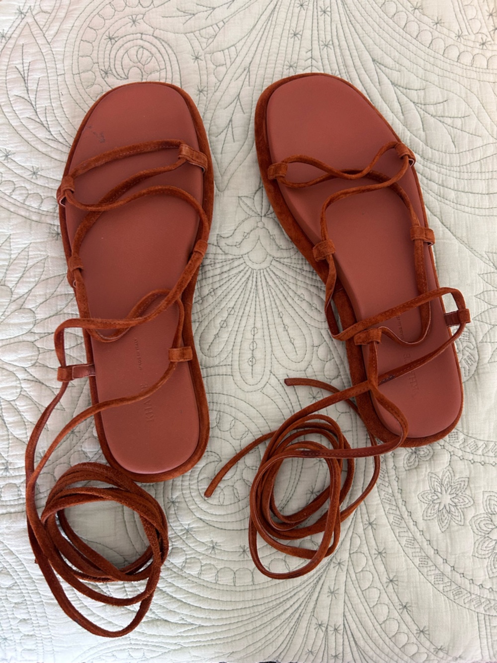 KHAITE Alba Suede Ankle-Tie Gladiator Sandals Size 40